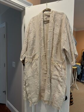 Anthropologie Pilcro Textured Fringe Open Cardigan - Cream